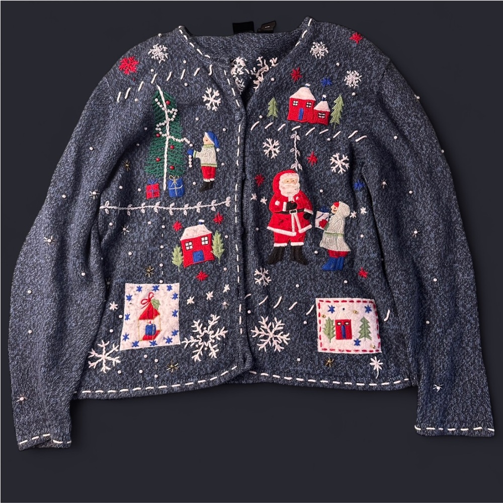 Erika vintage Christmas scene button up sweater